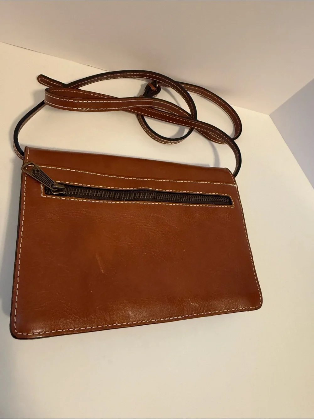 Patricia Nash Lanza Crossbody Bag Tan 100% Leather Organizer Purse Cert Card
